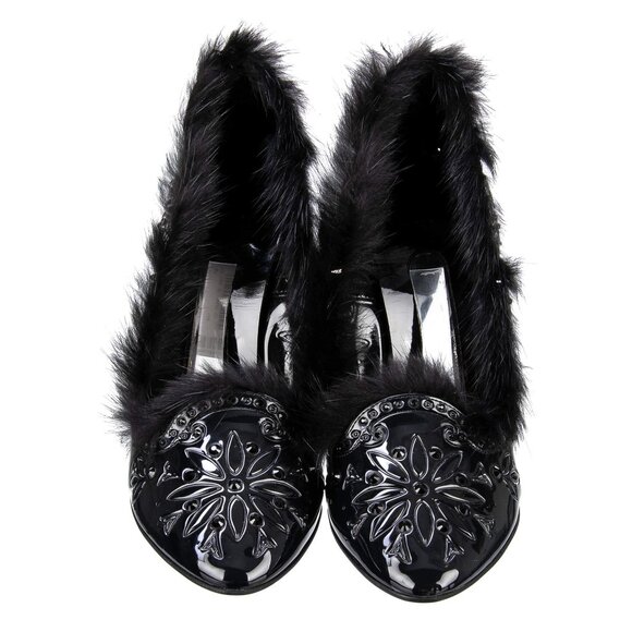 Dolce & Gabbana - Cinderella Fur and PVC Pumps with Crystals Black 37 - Picture 3 of 5